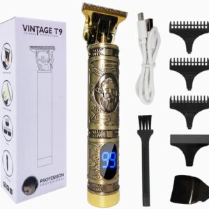 Hair Clippers for Men Professional Zero-Gap Hair Trimmers for Barber T Outline Edgers for Hair Beard Cutting T-Blade Cordless Rechargeable LED Display Vintage T9 Trimmer (Gold)