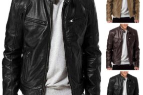 2023 Fashion Mens Leather Jacket Slim Fit Stand Collar PU Jacket Male Anti-wind Motorcycle Lapel Diagonal Zipper Jackets Men