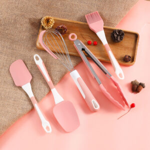 Pink Silicone Kitchen Utensils Food Grade Non-stick Cooking Baking Spatula Oil Brush Egg Whisk Food Clip Kitchen Accessories