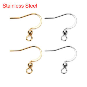 50pcs Stainless Steel Hypoallergenic Earring Hooks 17*20mm Gold Color Earring Clasp Wire Diy Jewelry Making Findings Accessories