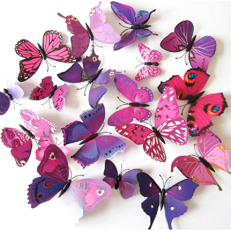 New 12pcs bag 3D Butterfly Wall Decal Paper Butterfly Wedding Decoration Magnet Refrigerator Decal Paper Home