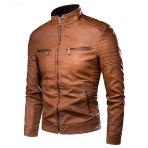 Men Spring Brand New Causal Vintage Leather Jacket Coat Men Outfit Design Motor Biker Zip Pocket PU Leather Jacket Men