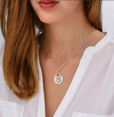 Engraved Family Necklace Drop Shaped 3 13 1