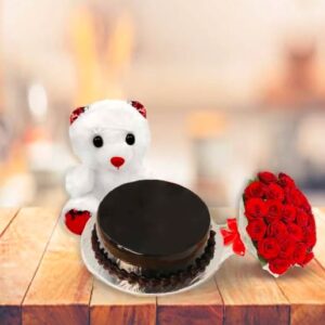 Hot Promotions 8 Cake and Bouquet with Teddy Bear (Karachi Only)