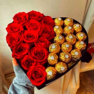 Heart of Gold Roses Box – Red Roses & Ferrero Rocher | Romantic Gift for Her in Pakistan