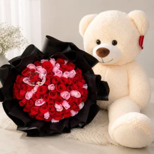 Forever Love Teddy & Rose Bouquet Combo