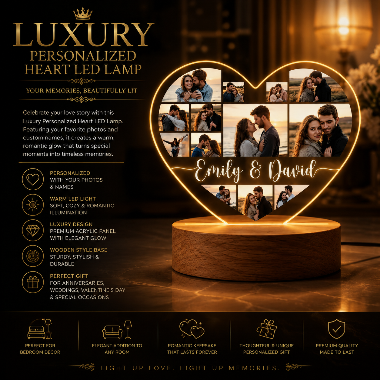 Personalized Heart Photo LED Lamp