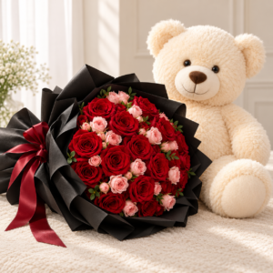 Forever Love Teddy & Rose Bouquet Combo